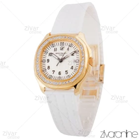 ساعت پتک فیلیپ آکوانا زنانه قاب طلایی صفحه سفید دور نگین 105769