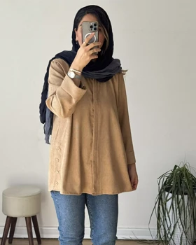 مانتو بغل دگمه مخمل کبریتی