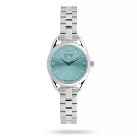 ساعت مچی زنانه کرست بند چرم نقره ای کد Crest 9052
