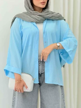 مانتو پانچ آستین پاکتی تک جیب