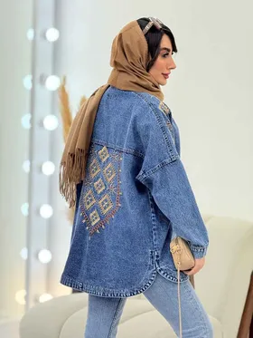مانتو جین سرشانه گلدوزی