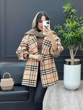پالتو چهارخونه آستین سگک