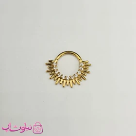 پیرسینگ دیث گوش یا سپتوم بینی مدل خورشید طلایی رنگ فول استیل نگین‌دار کد 379