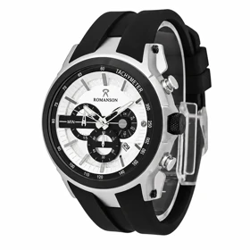 ساعت مردانه رومانسون کرنوگراف سیلور بند رابر مشکی مدل Romanson-8260-G