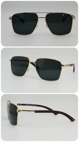 عینک آفتابی مردانه و زنانه کارتیرCartier T1081 ضد اشعه UV400 (فریم طلایی قهوه ای، عدسی‌ها مشکی)