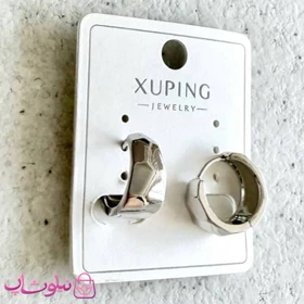 گوشواره حلقه‌ای زنانه ژوپینگ مدل چندوجهی نقره ای رنگ کد 2991