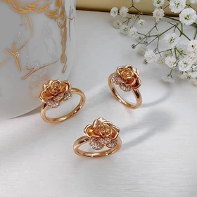انگشتر طرح گل رز نگین‌دار ژوپینگ کد 187