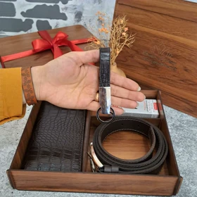 ست هدیه مردانه چرم طبیعی کیف پول و کمربند