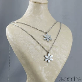 گردنبند زنانه دولاین مدل گل نقره ای 50064