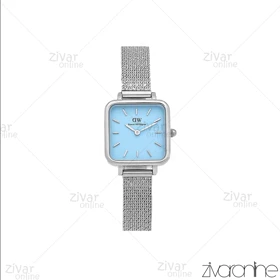 ساعت دنیل ولینگتون زنانه مربعی بند حصیری صفحه آبی خطی 107125