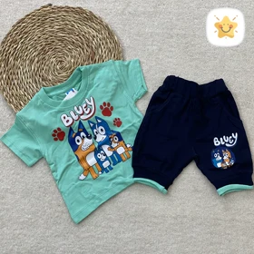 تیشرت شلوارک پنبه دخترانه مدل BLUEY مناسب 1 تا 6 سال جنس فوق العاده