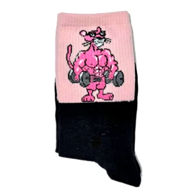 جوراب ساق بلند نخی طرح پلنگ صورتی بدنساز 36-44