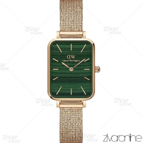 ساعت دنیل ولینگتون زنانه رزگلد صفحه سبز بند حصیری 103868