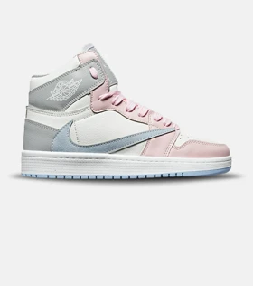 کفش کتانی ساق‌دار زنانه سفید صورتی آبی NIKE travis scott مدل 8361