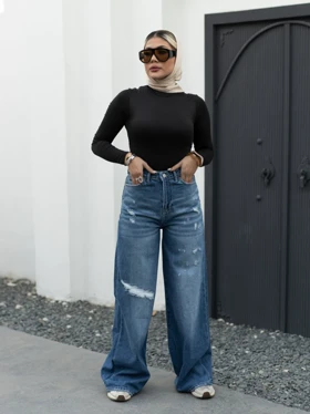 شلوارجین زنانه مدل وایدلگ قد110 شناسه 71303