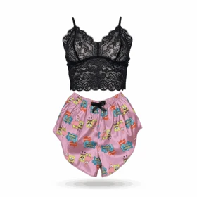 ست نیمتنه گیپور و شلوارک طرح باب اسفنجی 058