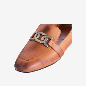 کفش تخت چرم زنانه عسلی مدل sh111