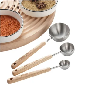 پیمانه استیل سیلور دسته چوب در 3سایز