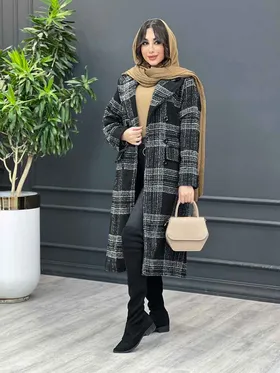 پالتو بلند چهارخونه شش دکمه