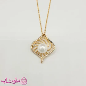 گردنبند زنانه ژوپینگ مدل نگین‌دار با مروارید سفید