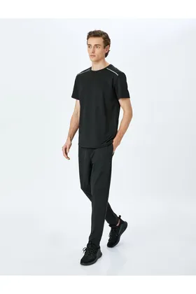 شلوار ورزشی Jogger با جزئیات دوخت و دور کمر توری 5SAM40012NK