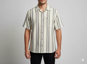 پیراهن مردانه آستین کوتاه راه راه کنفی طوسی 715