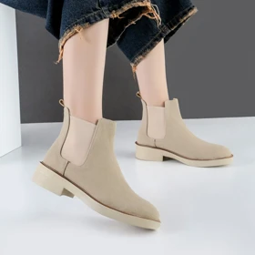 بوت و نیم بوت زنانه و دخترانه مدل چلسی دو بر کش رنگ خاکی کد M605