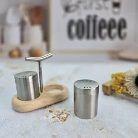 نمک پاش و فلفل پاش استوانه استیل استند بامبو - شنگیا