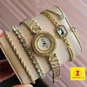 ست کامل 5تیکه ساعت و دستبند نگینی زنانه