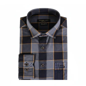 پیراهن مردانه رسمی چهارخونه طوسی