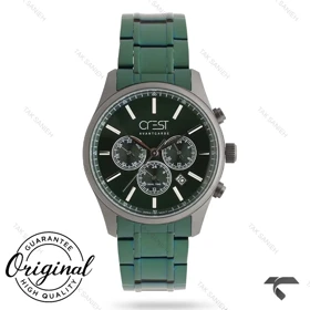 ساعت کرست مردانه 6341-5 فول دیت دودی بند سبز Crest-11039-G
