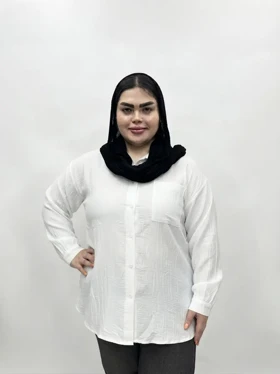 شومیز سایز بزرگ زنانه مدل لینن کریستال (پری شیشه ای) طرح جیب‌دار