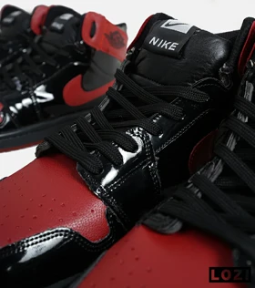 کفش کتانی مردانه و زنانه ساق‌دار مشکی قرمز ورنی NIKE jordan 1