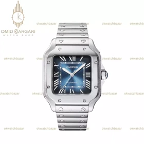 ساعت مچی کارتیه د سانتوس بند سیلور صفحه سرمه ای Cartier