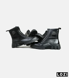 بوت مردانه چرمی مشکی ZARA