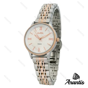 ساعت الکسا 0108 زنانه دورنگ رزگلد نقره ای صفحه سفید w-10115