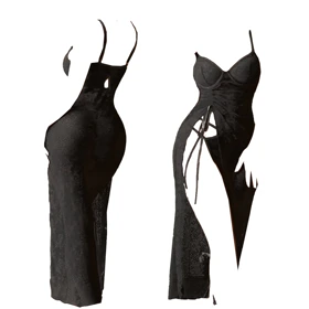 لباس خواب بلند رنگ مشکی برند گلوریا کد 1220