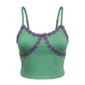 کراپ تاپ پنبه‌ای زنانه با تریم گل بنفش ASOS Daisy street