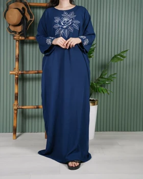 پیراهن زنانه آستین بلند گل یخ U7715 (سرمه ای)