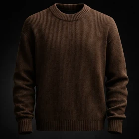 پلیور بافتنی لش باکسی یقه گرد قهوه ای سوخته فری سایز مناسب XL و XXL