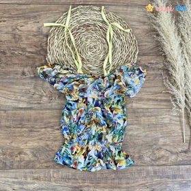 تاپ ساحلی دخترانه گل‌دار سبز