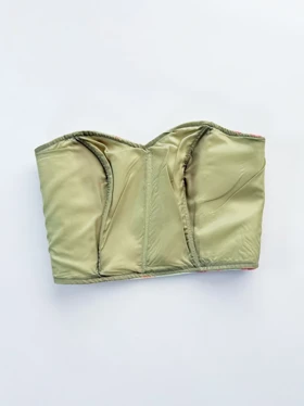 کراپ تاپ مجلسی دکلته فنر دار لینن پشت‌باز بندی