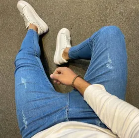 شلوار جین مردانه اسکینی آبی رویال فول کش