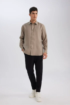 Relax Fit یقه پولو Twill Modal Blend Basic ساده پیراهن آستین بلند D3376ax24au D3376AX24AU