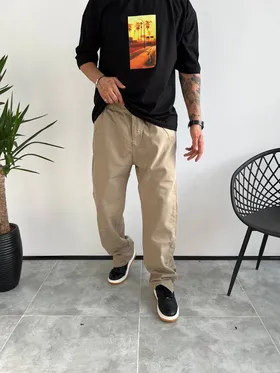شلوار جین کتان نیم بگ DENIM رنگ خاکی