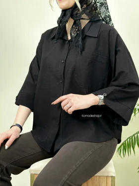 شومیز باکسی لینن زنانه نیکا (مشکی)