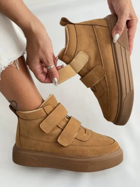 نیم بوت ساق‌دار دو چسب 2309 (عسلی)