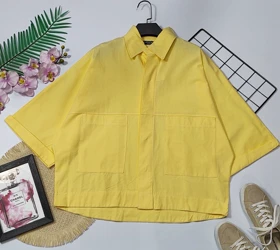 شومیز باکسی دوجیب مدل دلبهار کد 50263 (زرد)