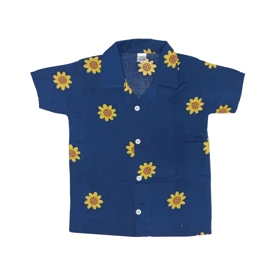 ست شومیز آستین کوتاه و شلوارک راحتی دخترانه مدل آفتاب گردون کد PJ1101 رنگ آبی