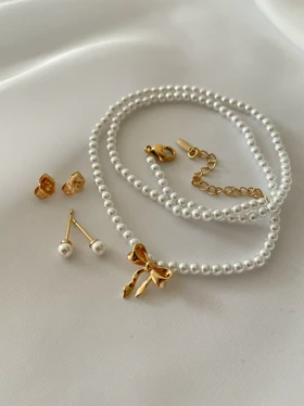 گردنبند و گوشواره میخی مرواریدی ژوپینگ